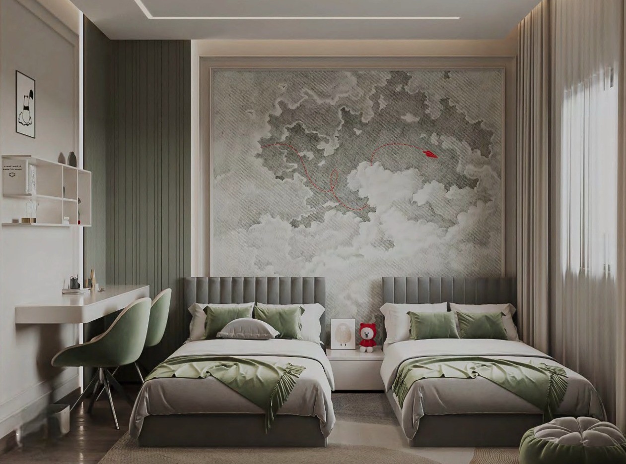 Modern Bedroom with TV and Floating Console