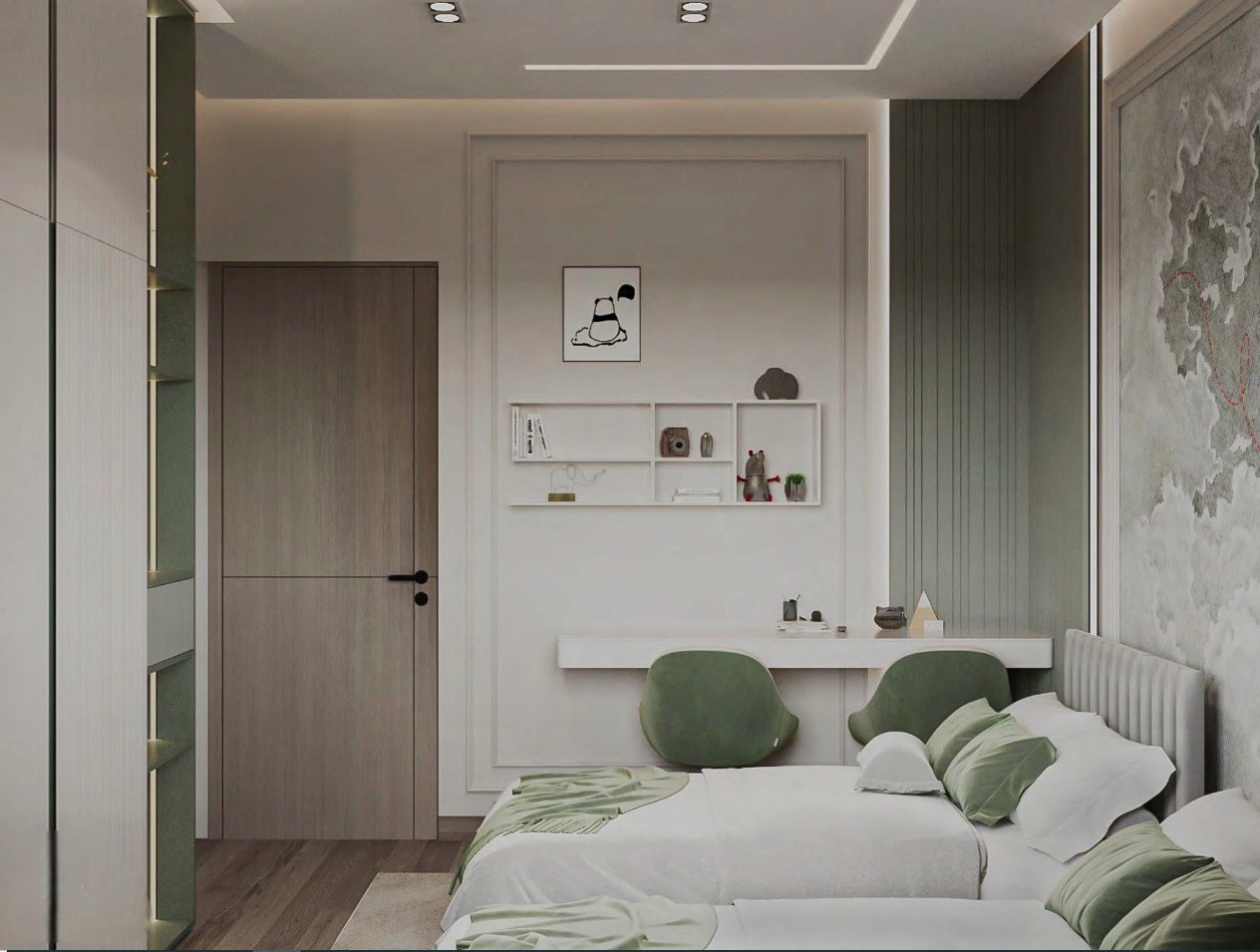 Contemporary Bedroom with Built-in Wardrobe