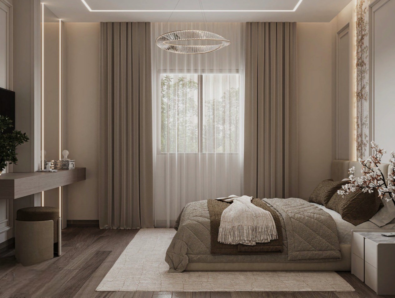 Modern Twin Bedroom with Cloud Mural