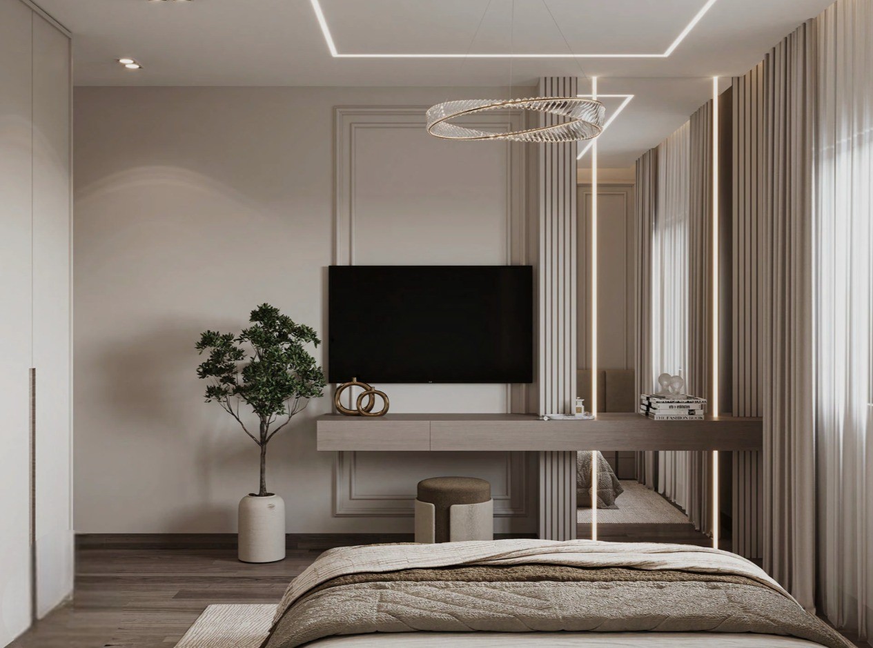 Contemporary Bedroom with Sage Green Accents