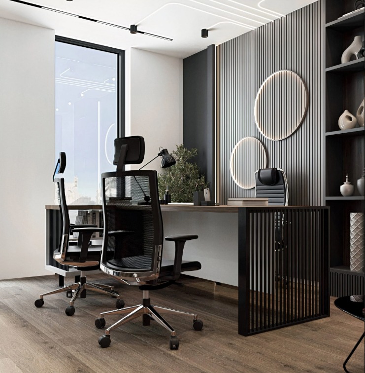 Luxury Home Office with Geometric Wall Design
